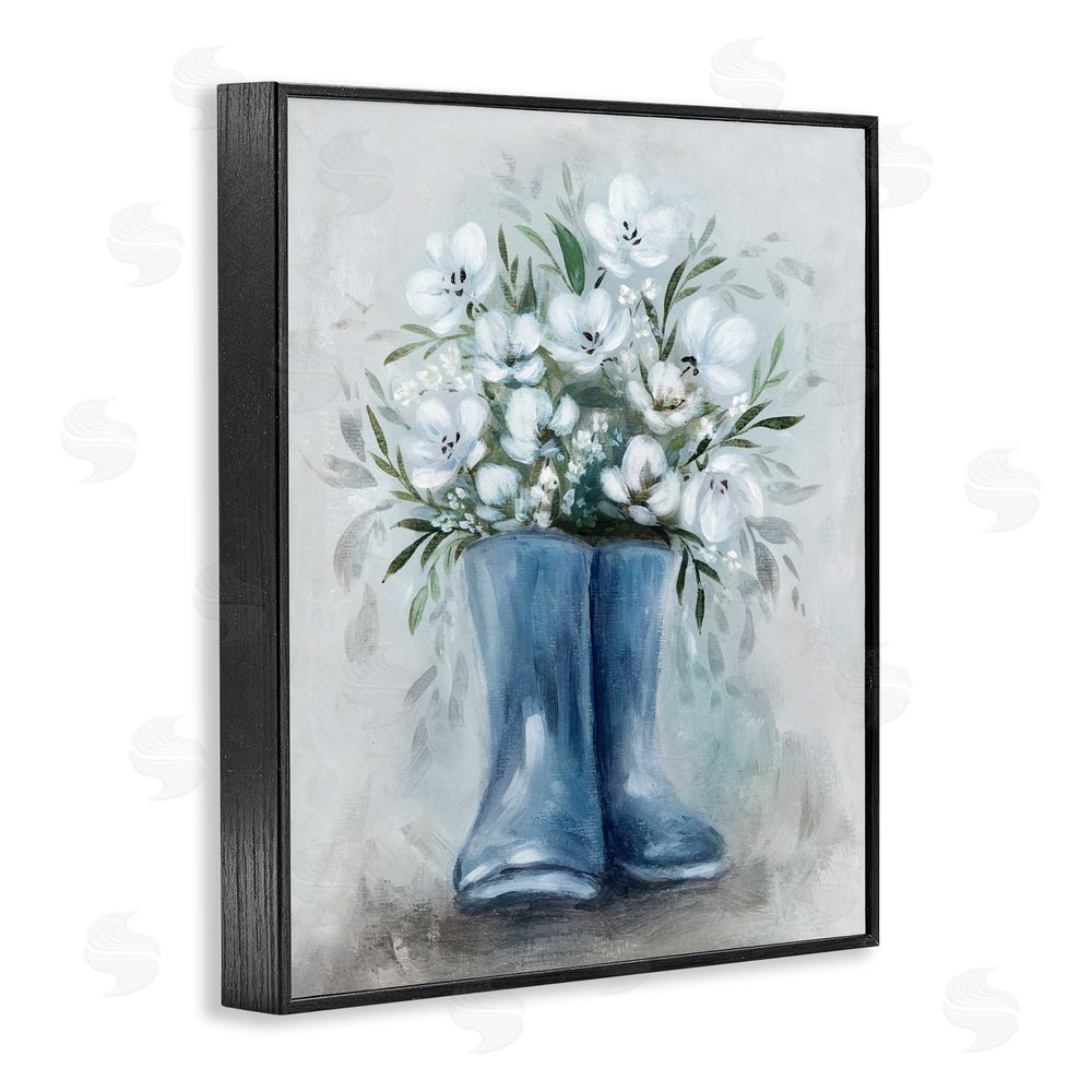 Kristen Brockmon Botanical Bouquet in Blue Boots Black Framed Giclee Wall Art Print