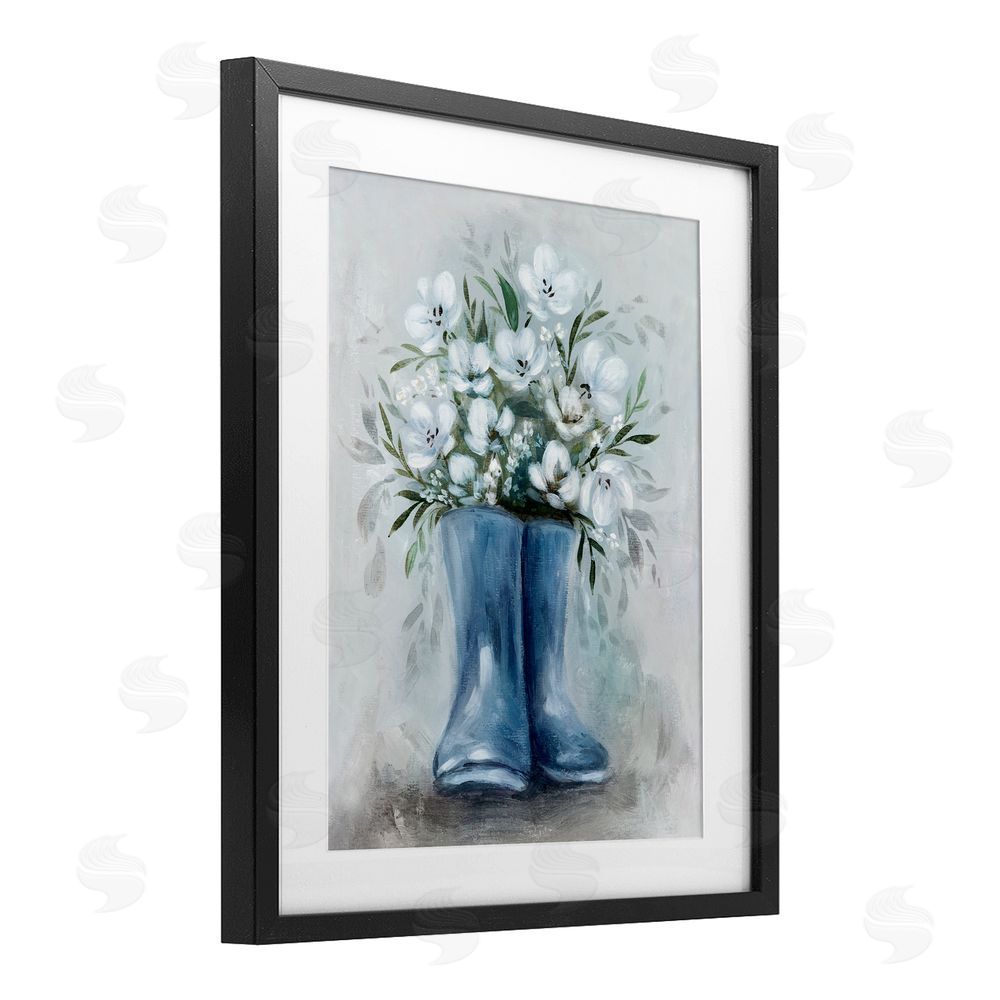 Kristen Brockmon Botanical Bouquet in Blue Boots Black Framed Print Under Glass Wall Art