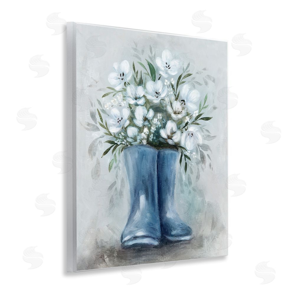 Kristen Brockmon Botanical Bouquet in Blue Boots Wooden Wall Plaque Art Print