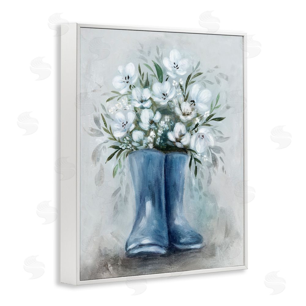 Kristen Brockmon Botanical Bouquet in Blue Boots White Framed Giclee Wall Art Print