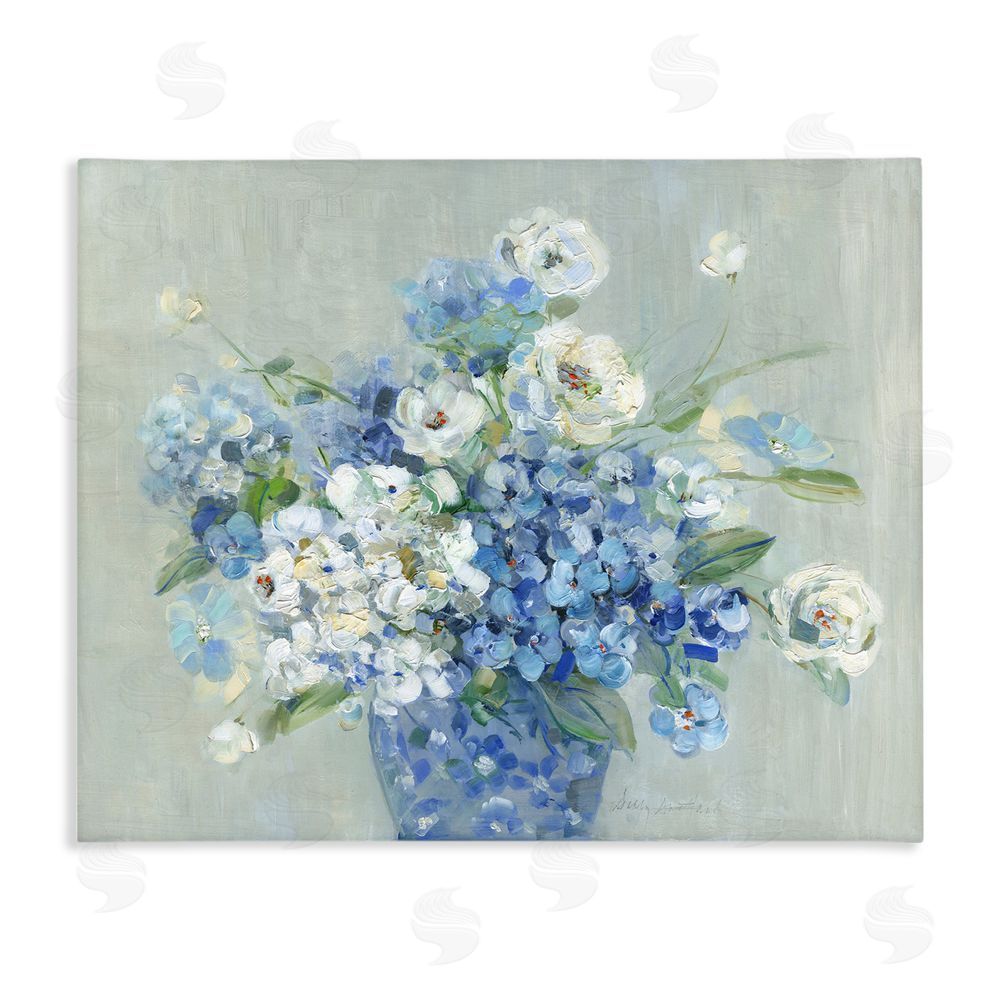 Sally Swatland Serene Blue And White Bouquet Stretched Canvas Wall Art Print