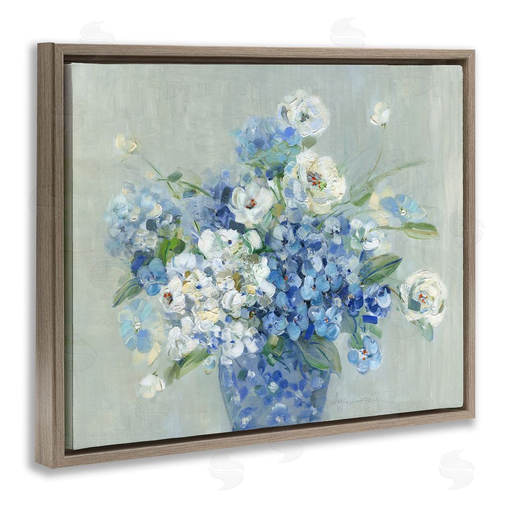 Sally Swatland Serene Blue And White Bouquet Brown Floating Frame Canvas Wall Art Print