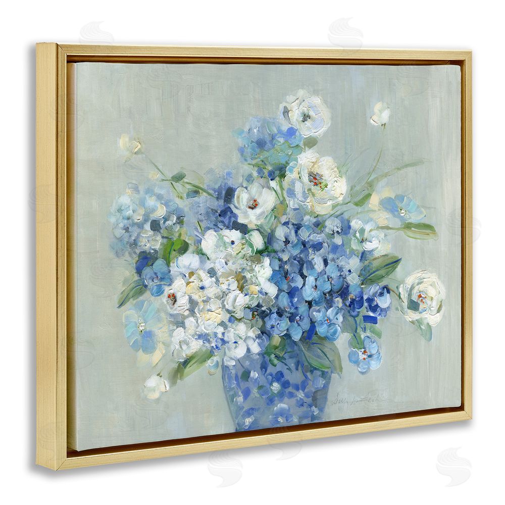 Sally Swatland Serene Blue And White Bouquet Gold Floating Frame Canvas Wall Art Print