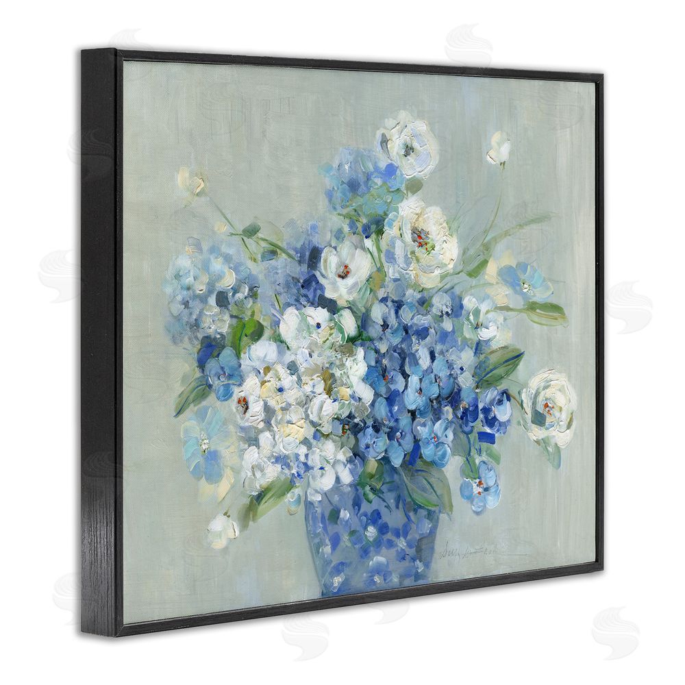 Sally Swatland Serene Blue And White Bouquet Black Framed Giclee Wall Art Print