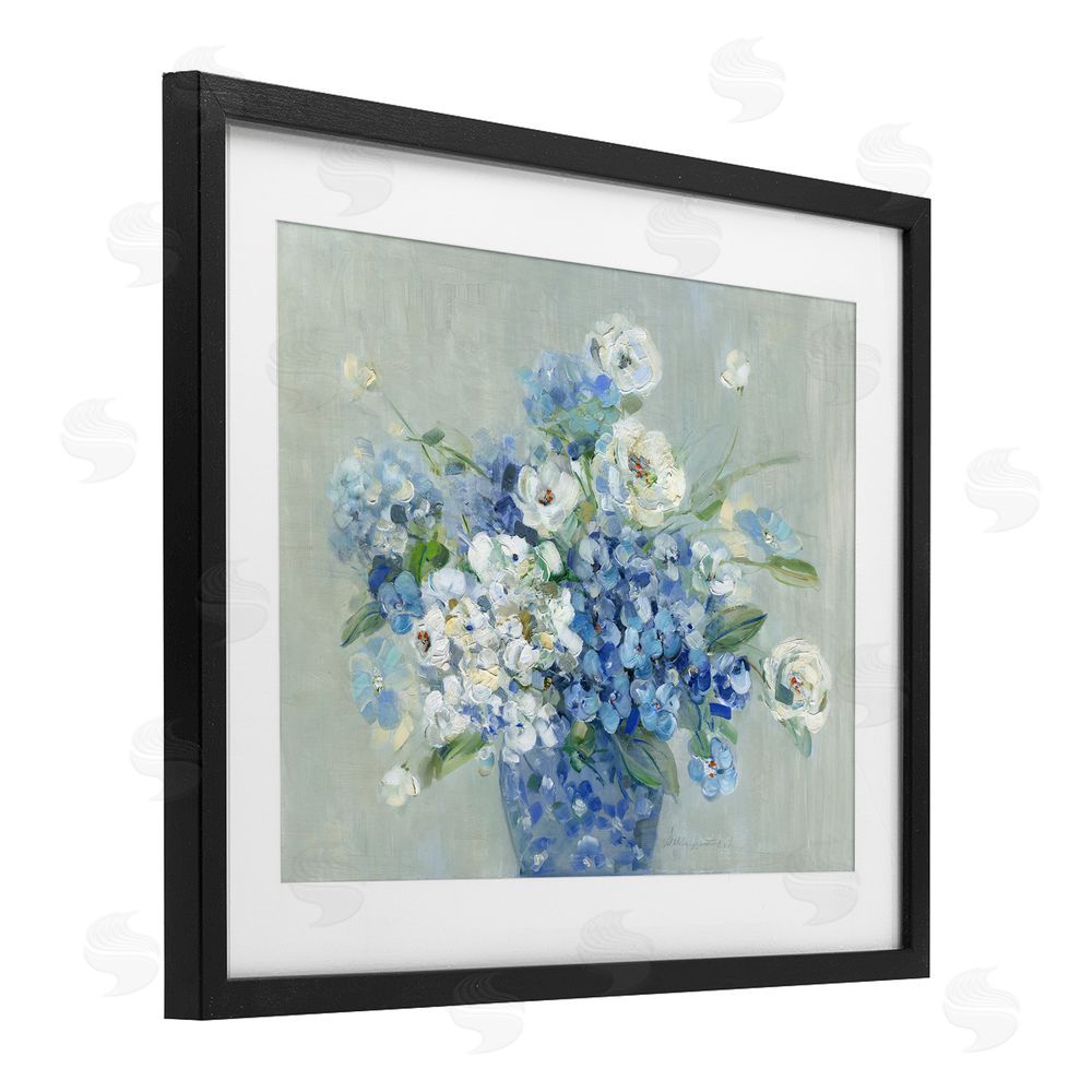 Sally Swatland Serene Blue And White Bouquet Black Framed Print Under Glass Wall Art