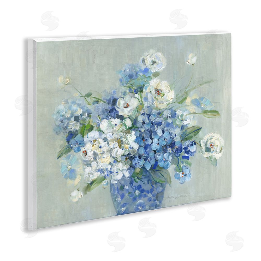 Sally Swatland Serene Blue And White Bouquet Wooden Wall Plaque Art Print