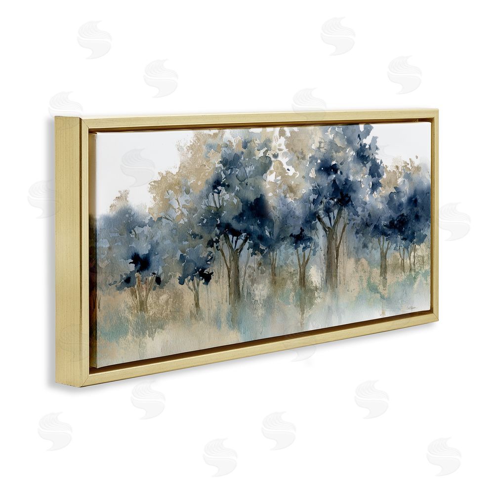 Carol Robinson Indigo Woodland Watercolor Study Gold Floating Frame Canvas Wall Art Print