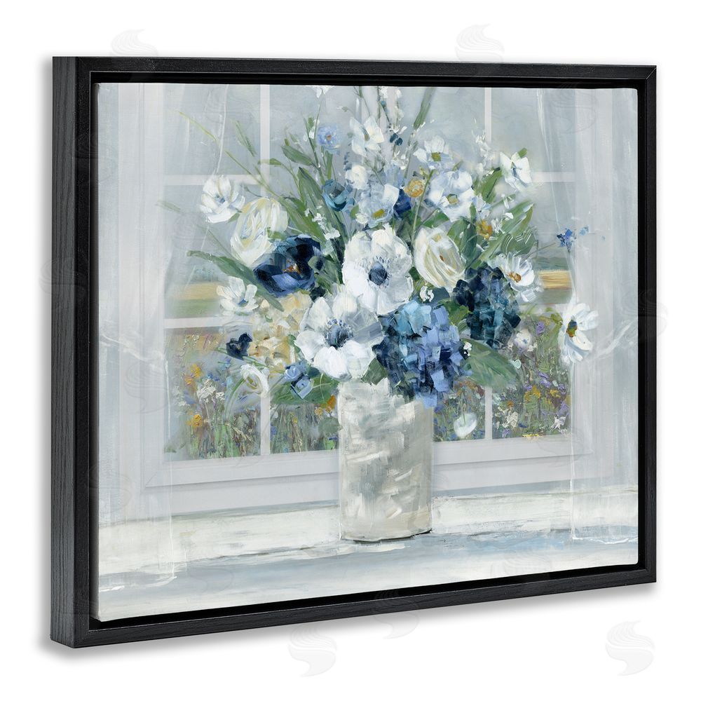 Sally Swatland Blue Hydrangea & Anemone Bouquet Black Floating Frame Canvas Wall Art Print