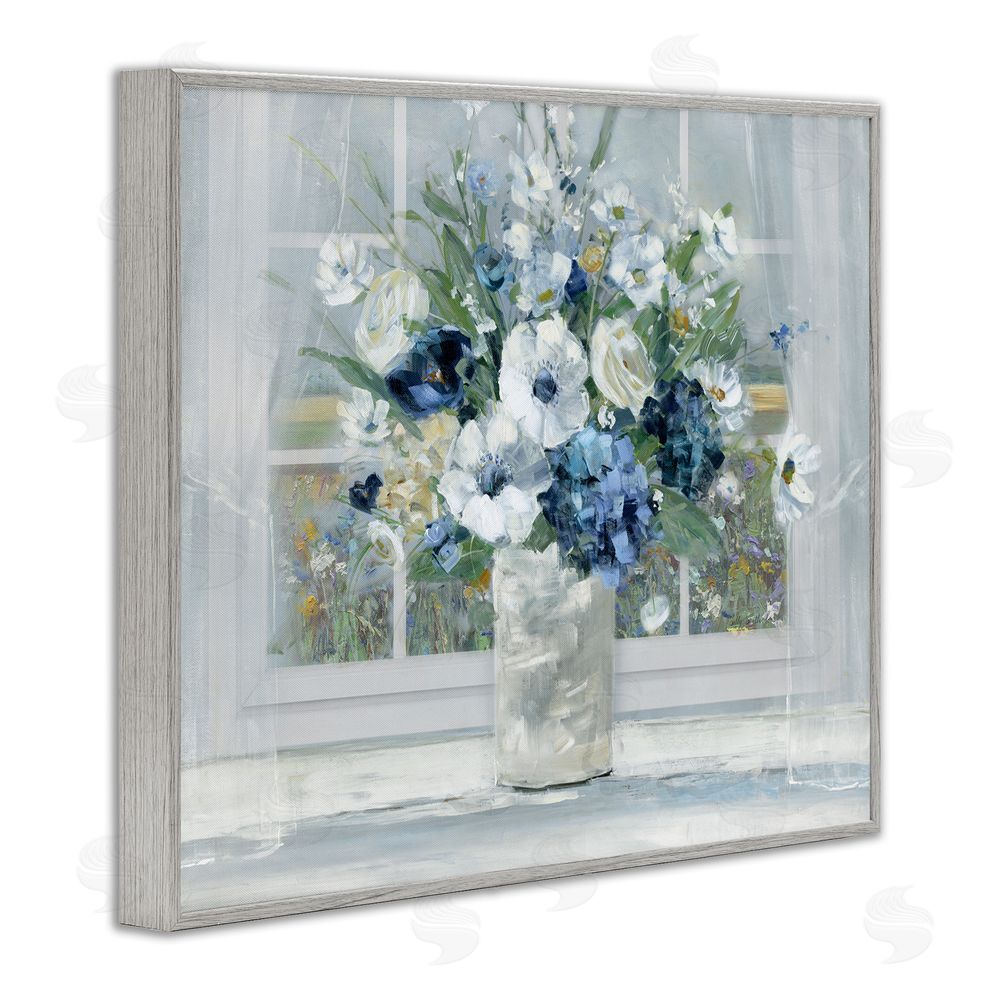 Sally Swatland Blue Hydrangea & Anemone Bouquet Gray Framed Giclee Wall Art Print