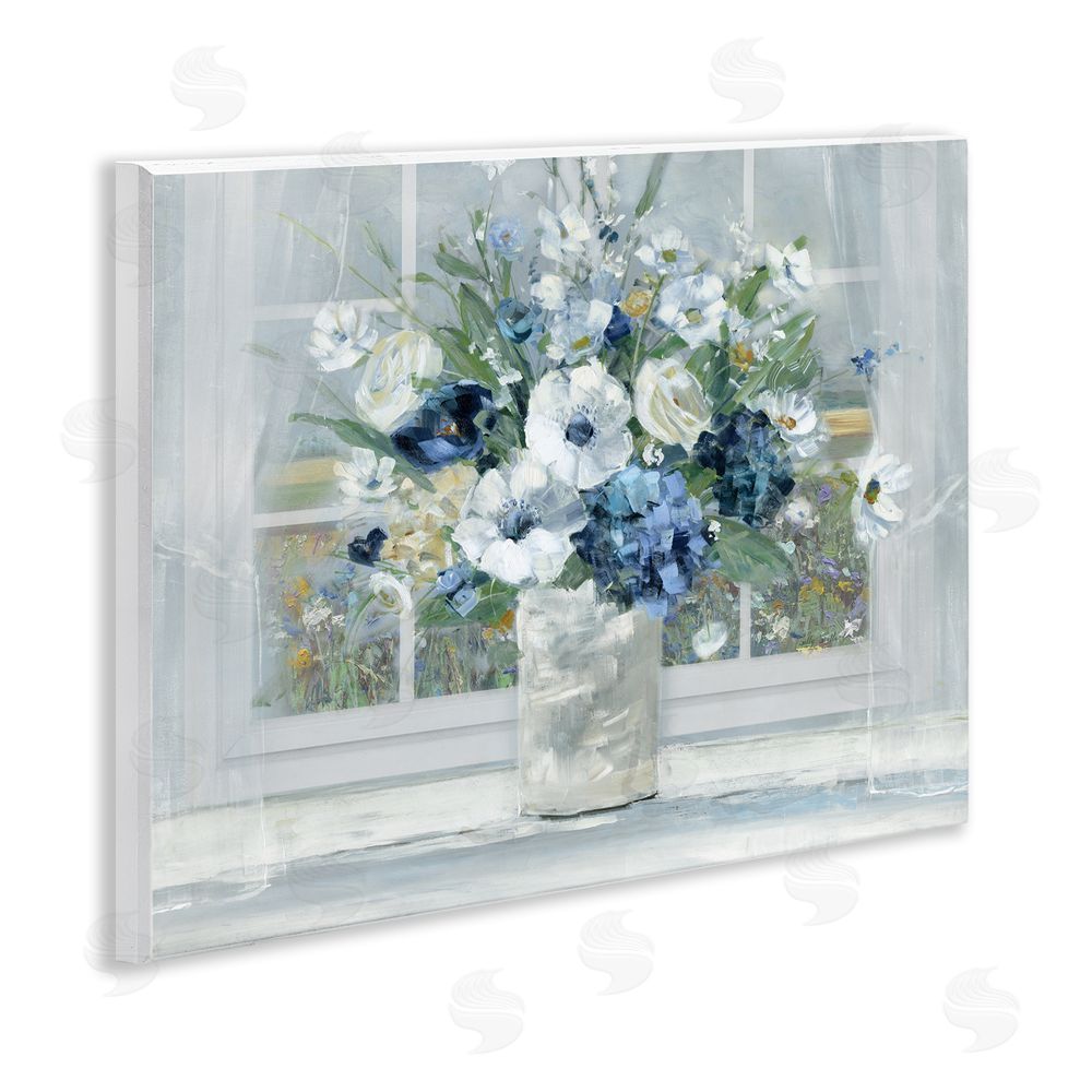 Sally Swatland Blue Hydrangea & Anemone Bouquet Wooden Wall Plaque Art Print