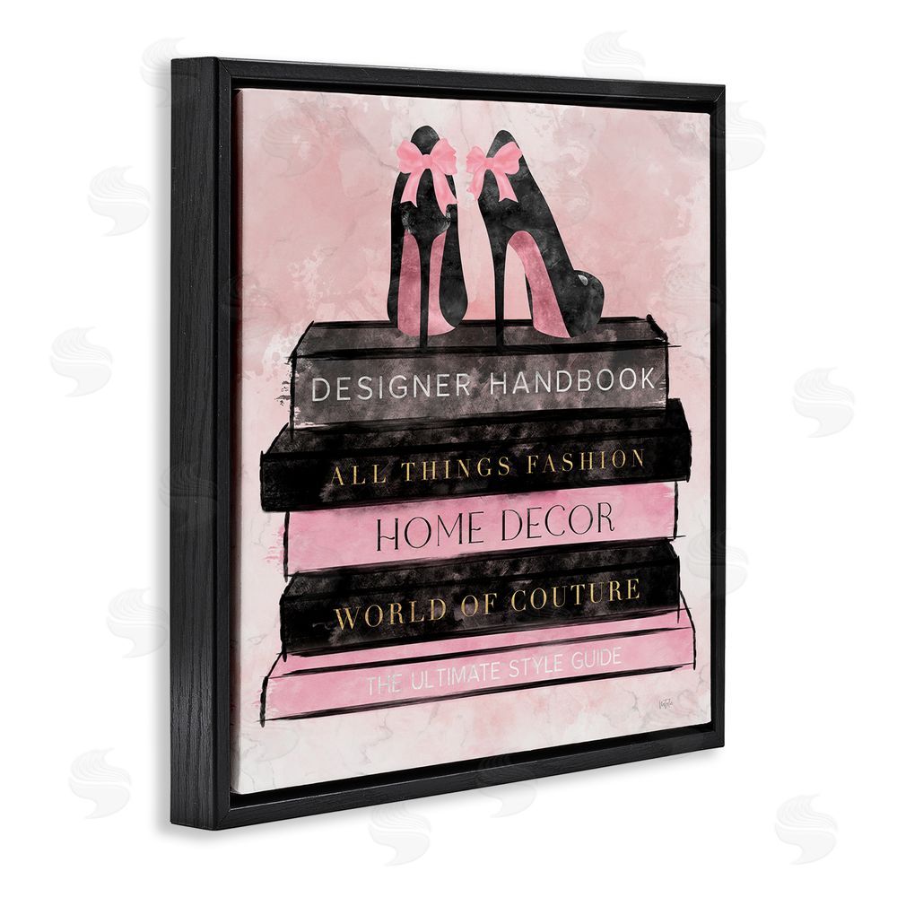 Natalie Carpentieri All Things Fashion Book Stack Black Floating Frame Canvas Wall Art Print