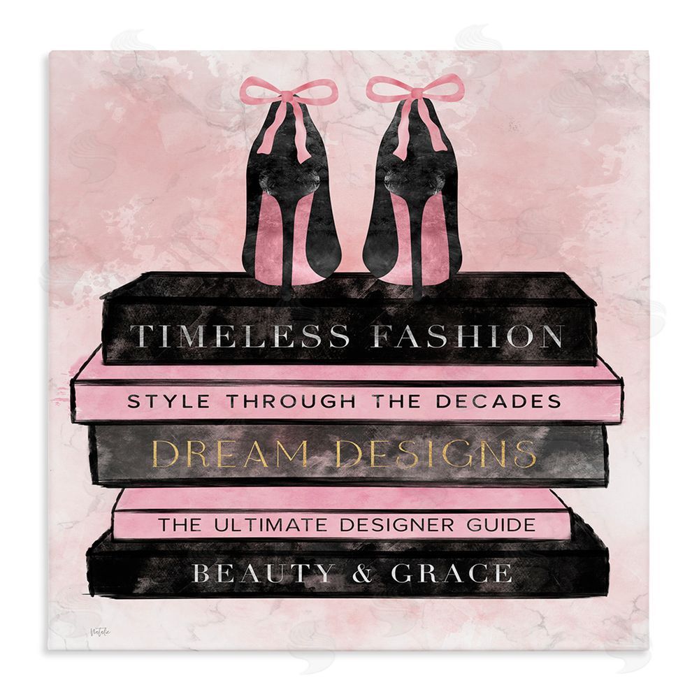 Natalie Carpentieri Blush Fashion Book Stack Stretched Canvas Wall Art Print
