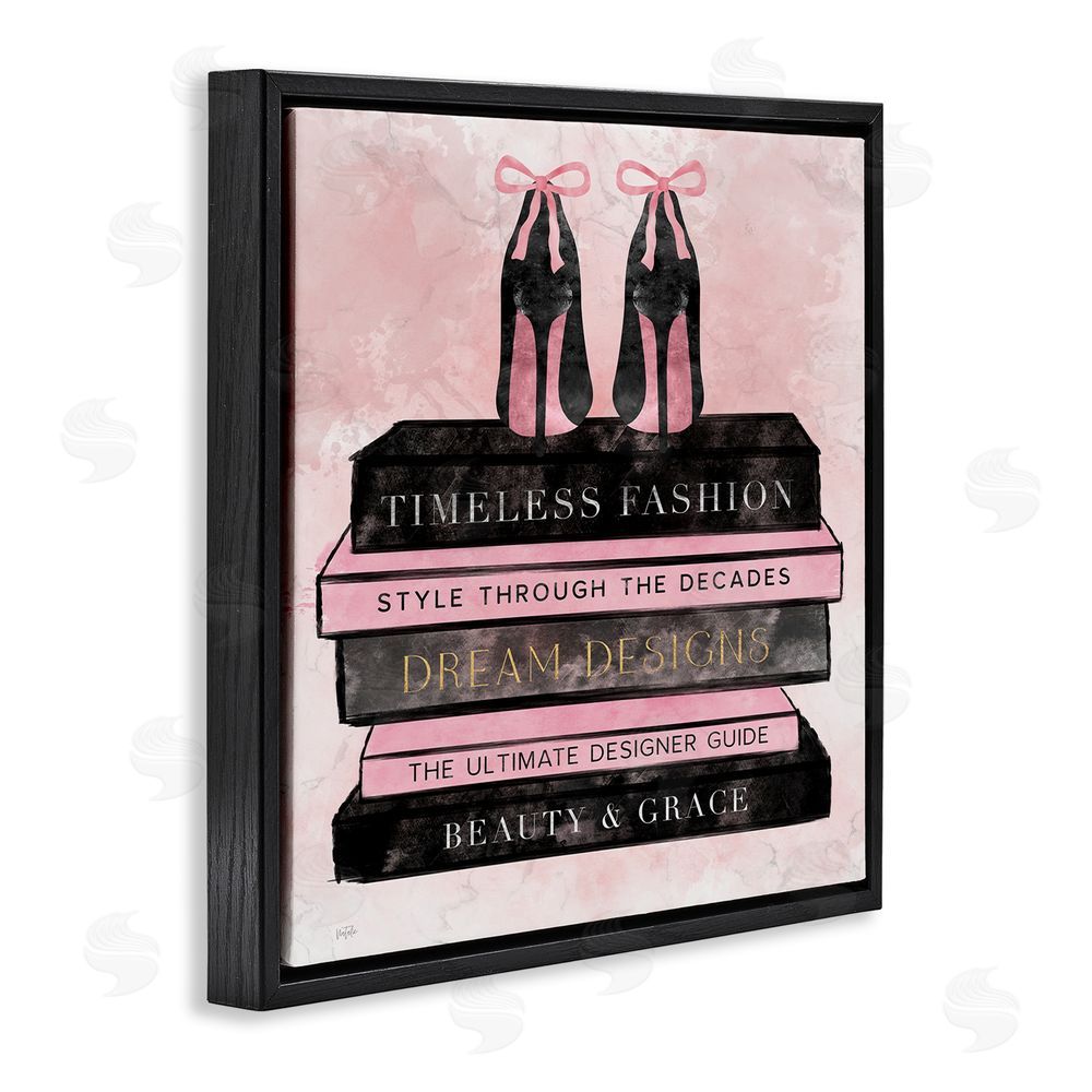 Natalie Carpentieri Blush Fashion Book Stack Black Floating Frame Canvas Wall Art Print
