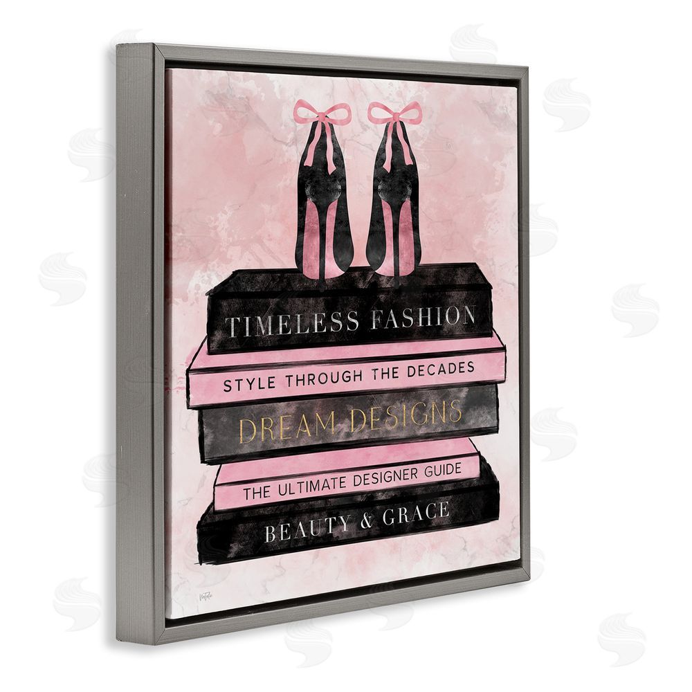Natalie Carpentieri Blush Fashion Book Stack Gray Floating Frame Canvas Wall Art Print