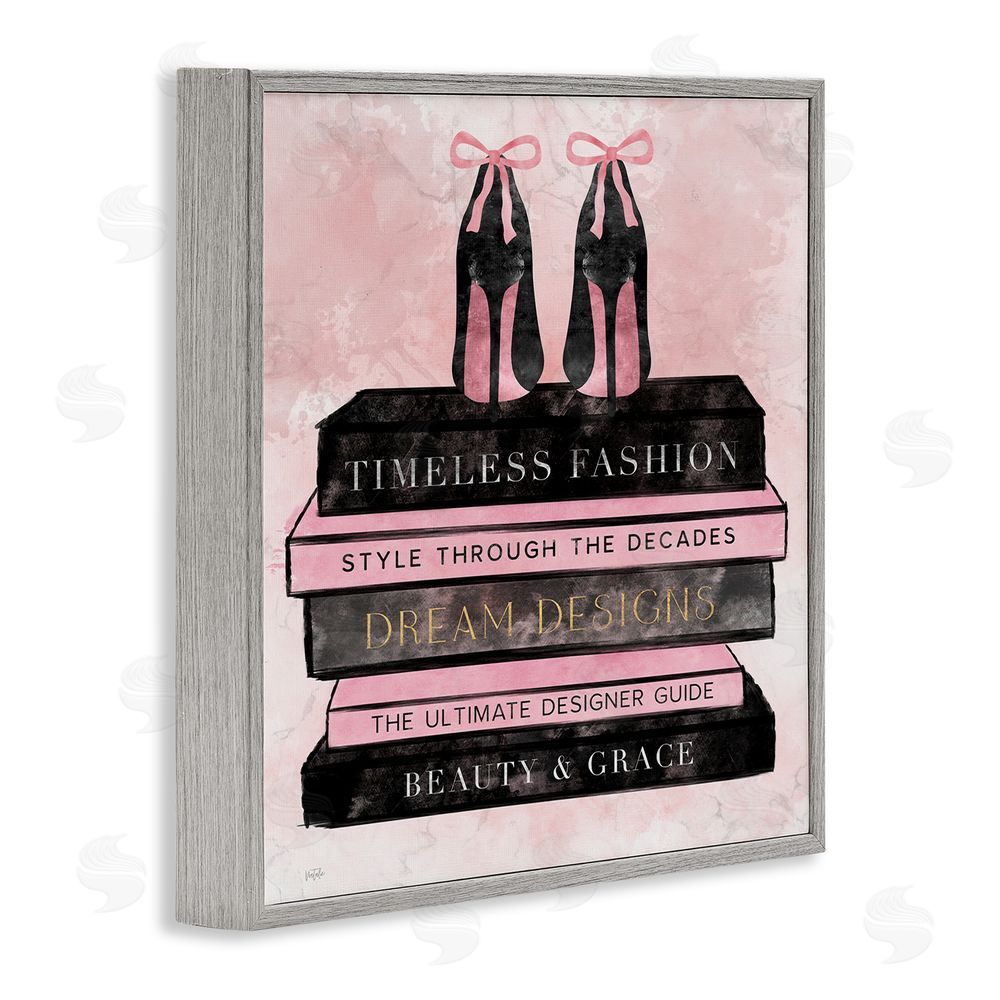 Natalie Carpentieri Blush Fashion Book Stack Gray Framed Giclee Wall Art Print