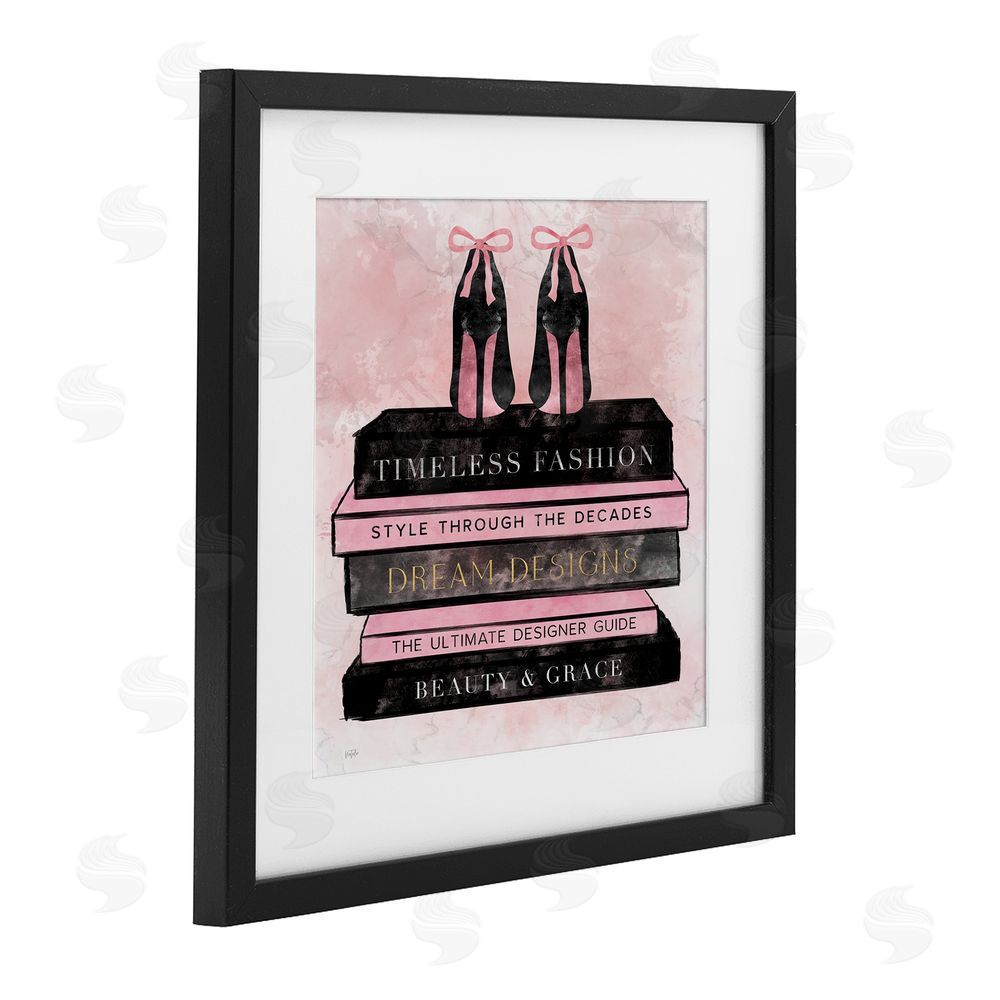 Natalie Carpentieri Blush Fashion Book Stack Black Framed Print Under Glass Wall Art