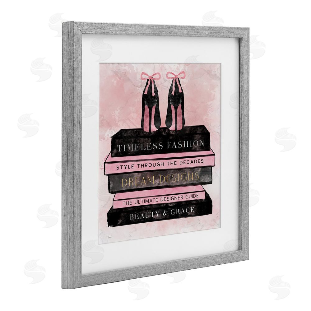 Natalie Carpentieri Blush Fashion Book Stack Gray Framed Print Under Glass Wall Art