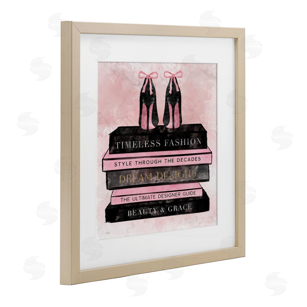 Natalie Carpentieri Blush Fashion Book Stack Brown Framed Print Under Glass Wall Art