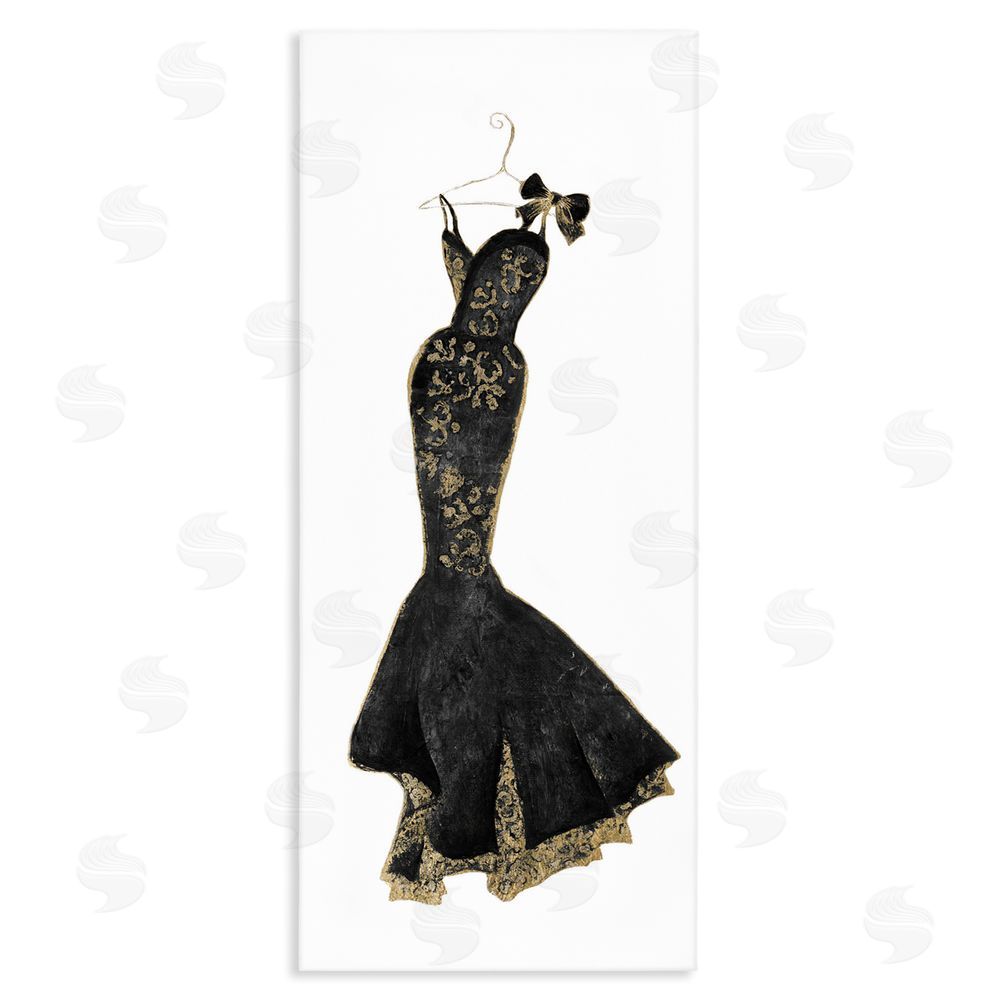 Janet Tava Brocade Black Evening Gown Stretched Canvas Wall Art Print