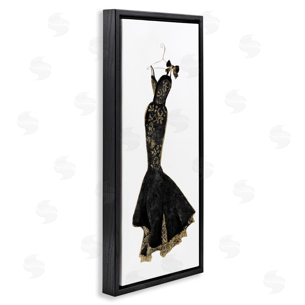 Janet Tava Brocade Black Evening Gown Black Floating Frame Canvas Wall Art Print