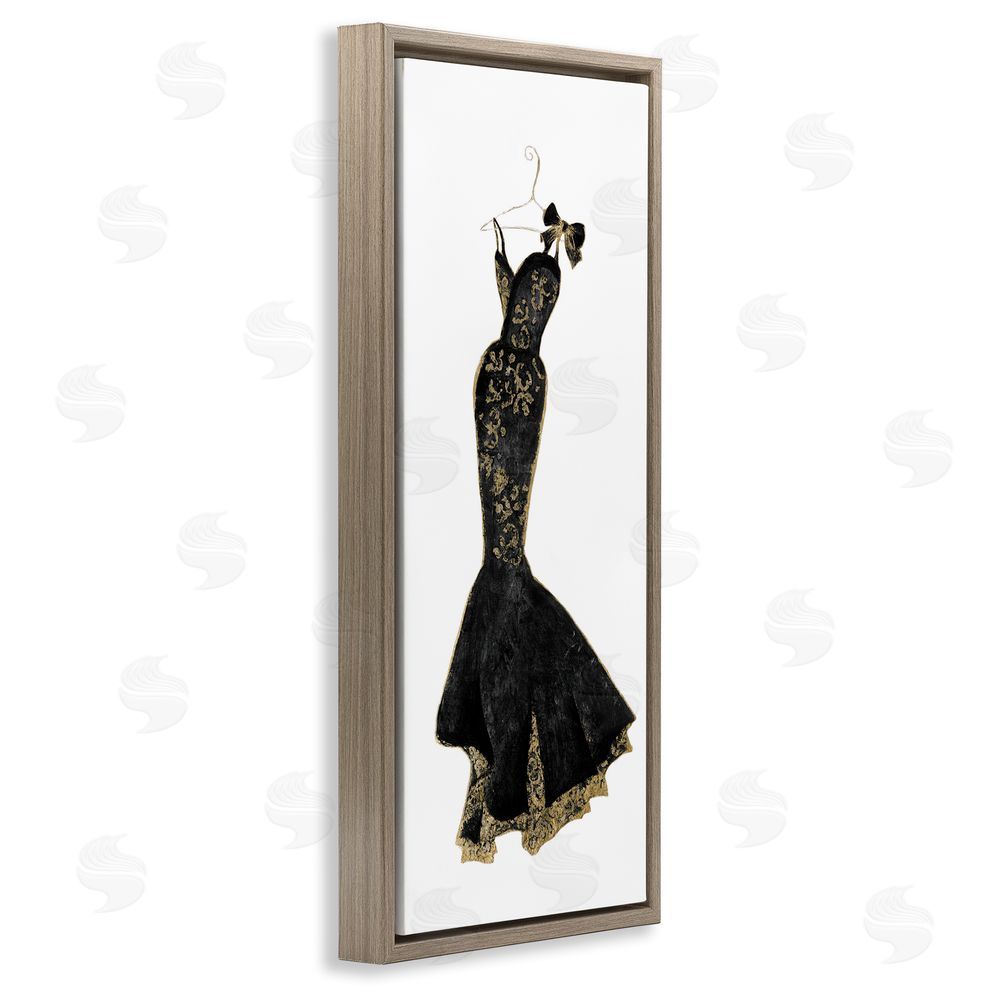Janet Tava Brocade Black Evening Gown Brown Floating Frame Canvas Wall Art Print