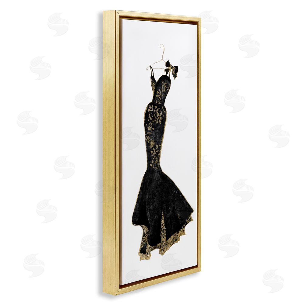Janet Tava Brocade Black Evening Gown Gold Floating Frame Canvas Wall Art Print