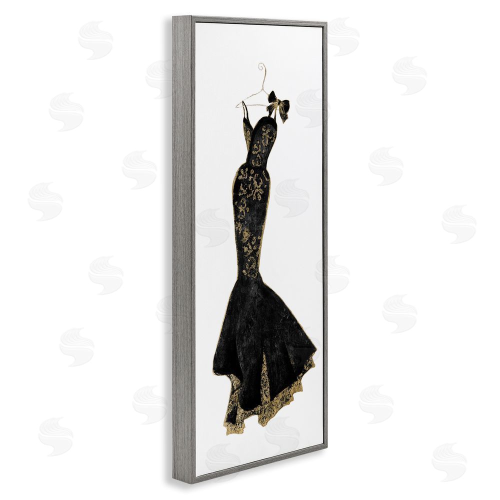 Janet Tava Brocade Black Evening Gown Gray Framed Giclee Wall Art Print