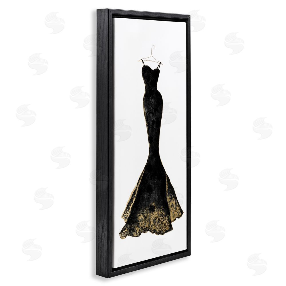 Janet Tava Gilded Black Evening Gown Black Floating Frame Canvas Wall Art Print