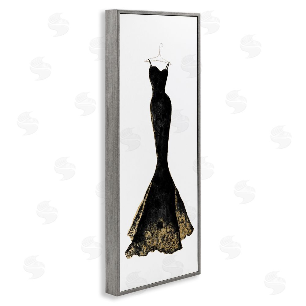 Janet Tava Gilded Black Evening Gown Gray Framed Giclee Wall Art Print