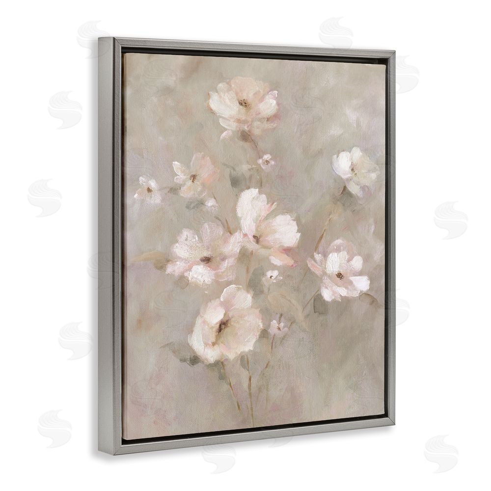Carol Robinson Delicate Blush Floral Arrangement Gray Floating Frame Canvas Wall Art Print