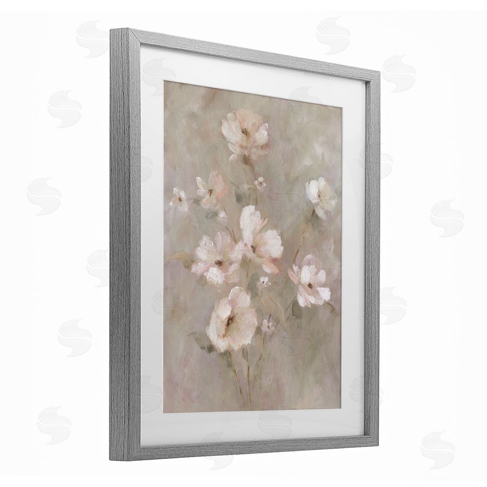 Carol Robinson Delicate Blush Floral Arrangement Gray Framed Print Under Glass Wall Art