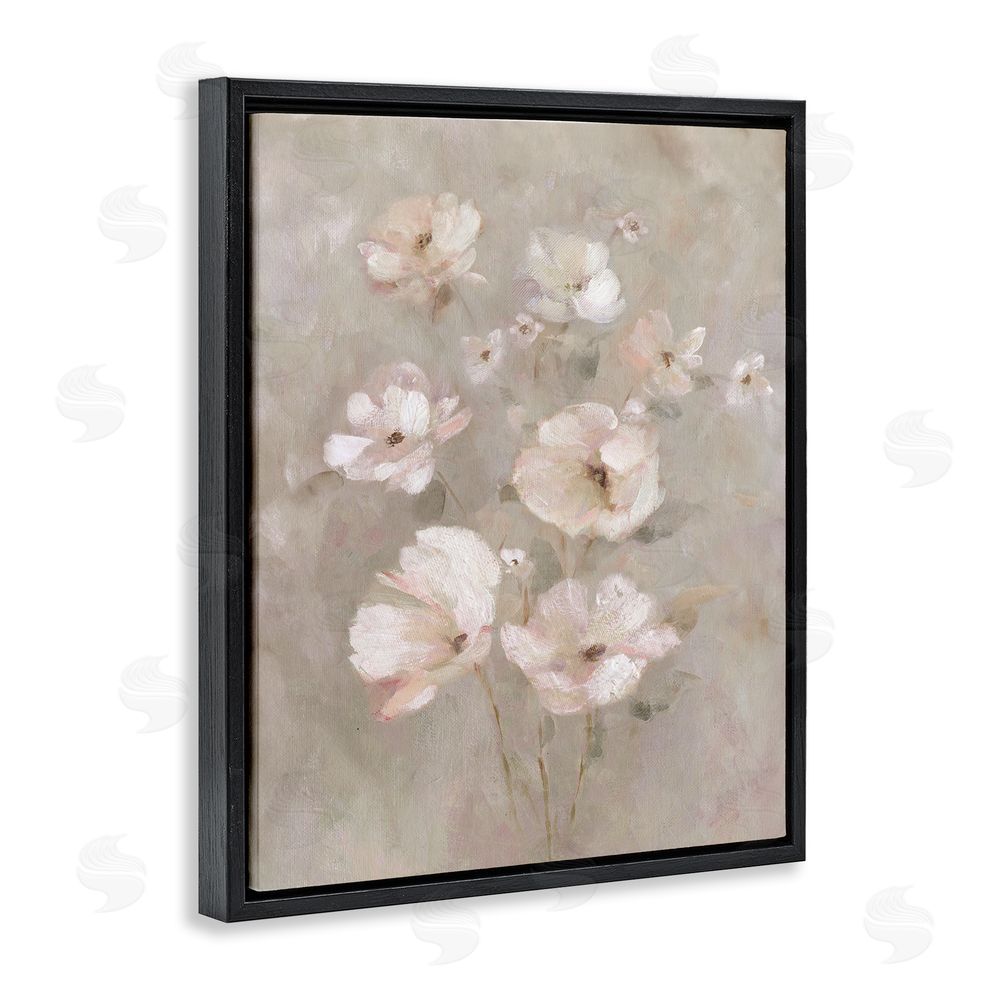 Carol Robinson Blush Florals over Beige Black Floating Frame Canvas Wall Art Print