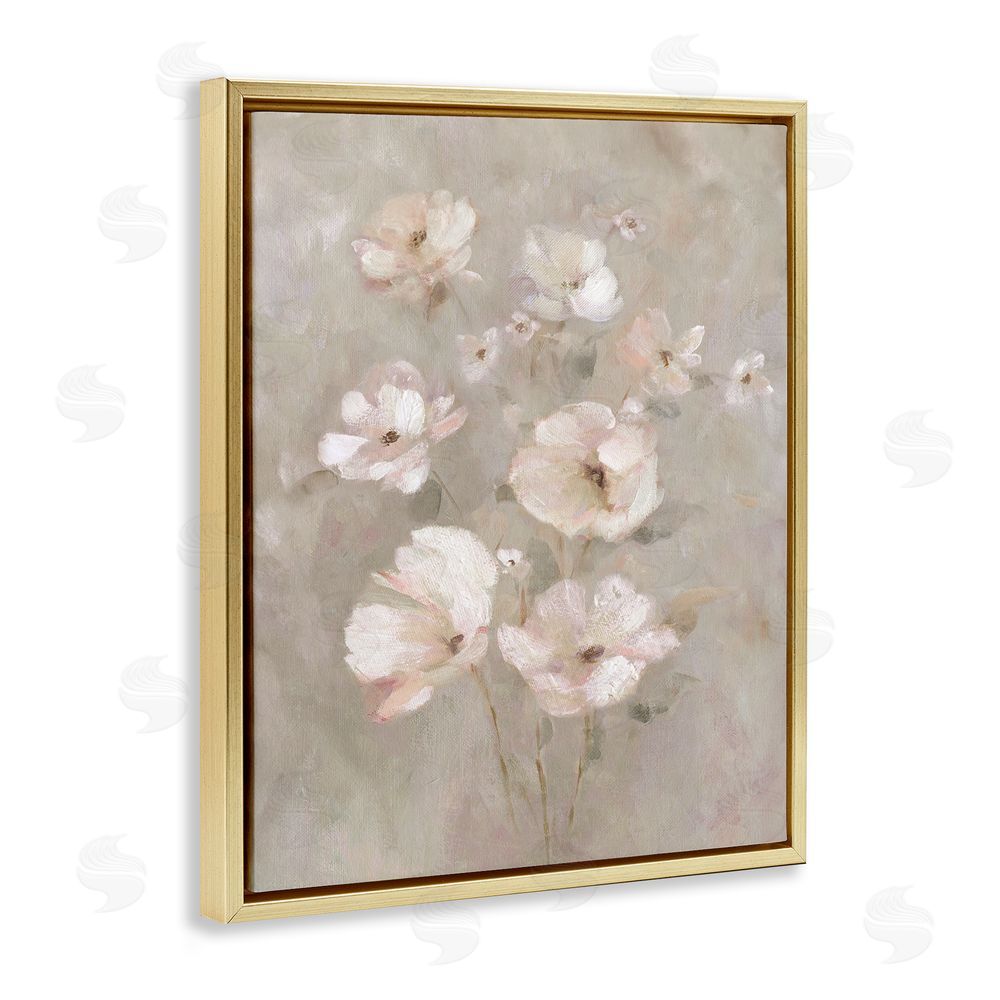 Carol Robinson Blush Florals over Beige Gold Floating Frame Canvas Wall Art Print