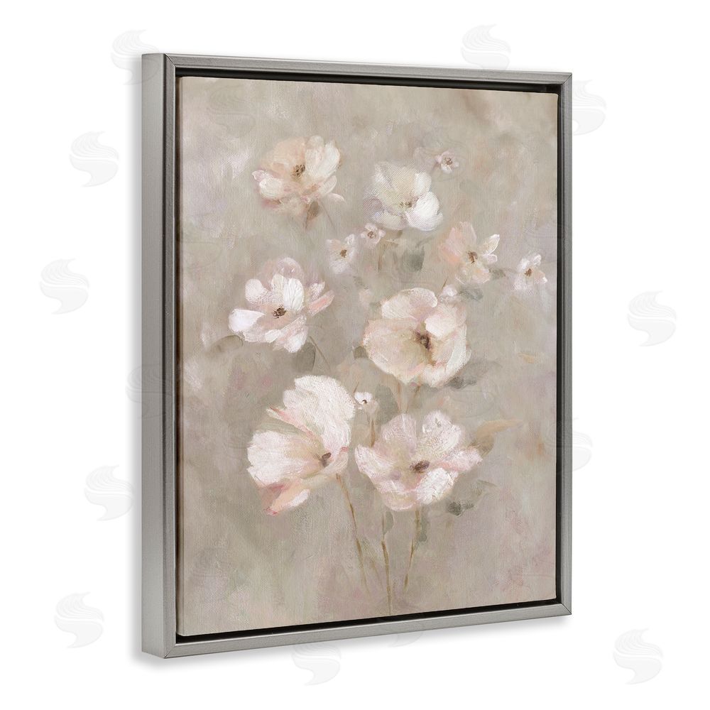 Carol Robinson Blush Florals over Beige Gray Floating Frame Canvas Wall Art Print