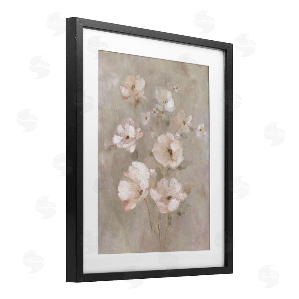 Carol Robinson Blush Florals over Beige Black Framed Print Under Glass Wall Art