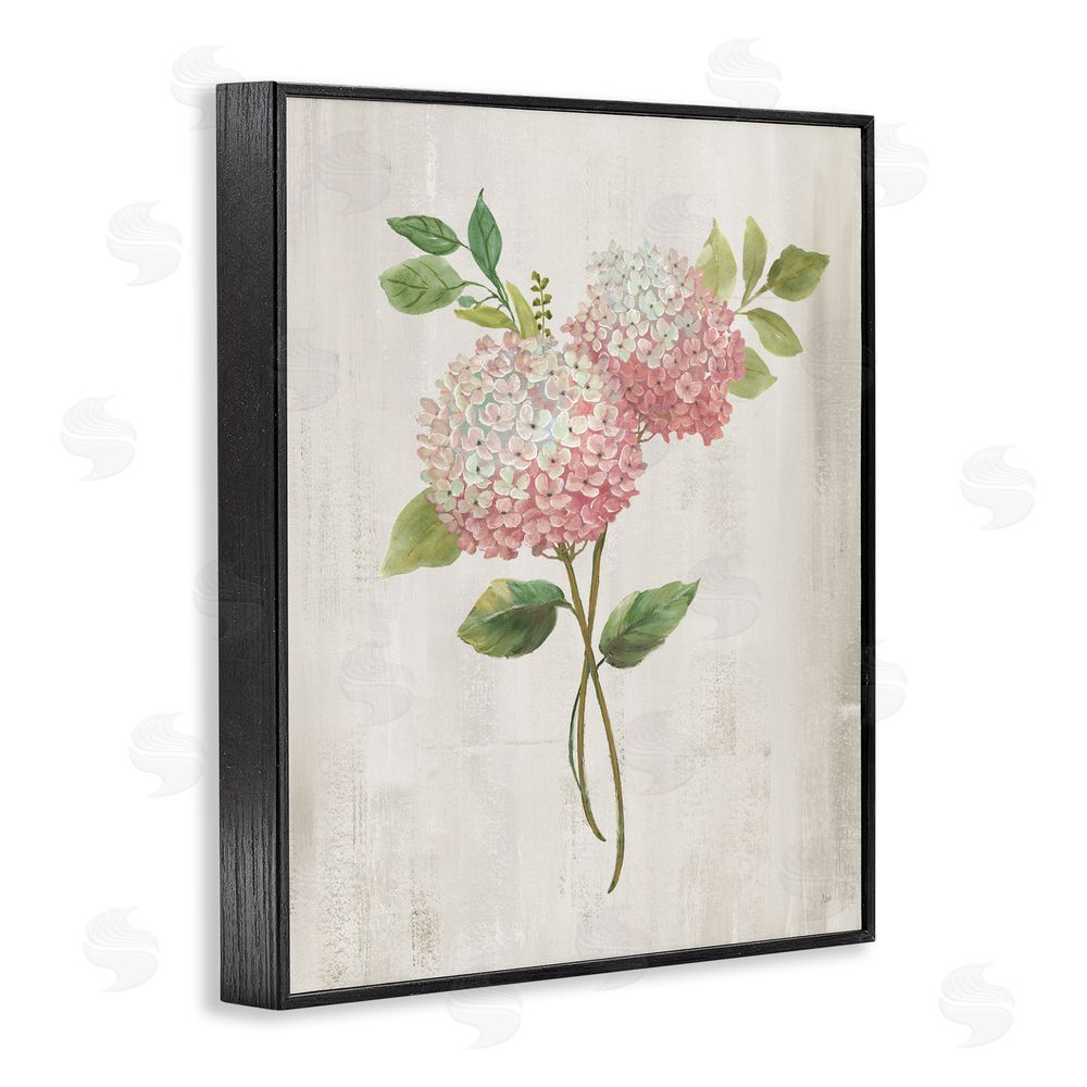 Nan Pink Hydrangea Paired Stems Black Framed Giclee Wall Art Print
