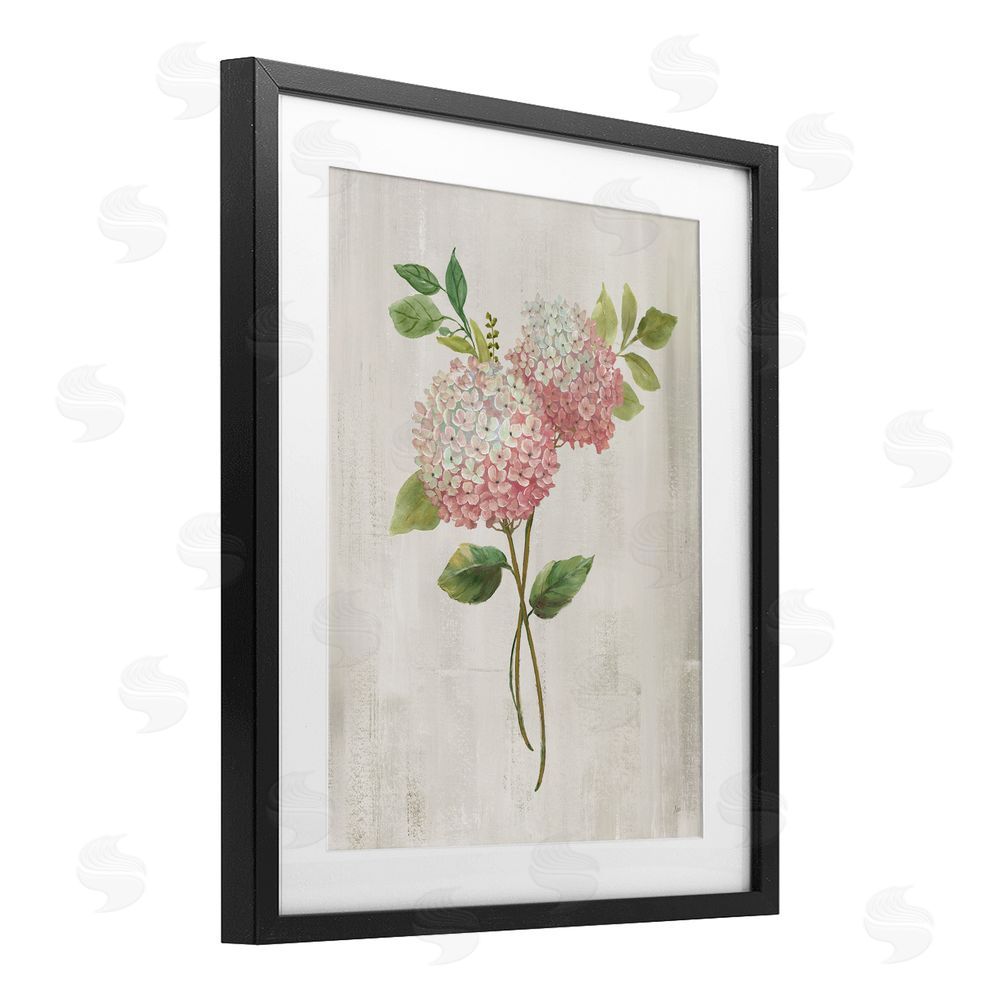 Nan Pink Hydrangea Paired Stems Black Framed Print Under Glass Wall Art