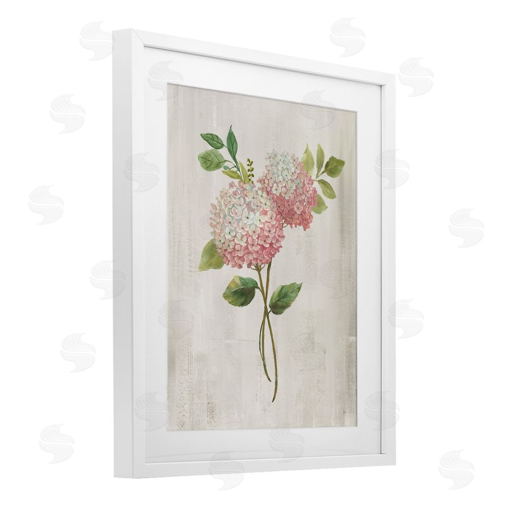Nan Pink Hydrangea Paired Stems White Framed Print Under Glass Wall Art