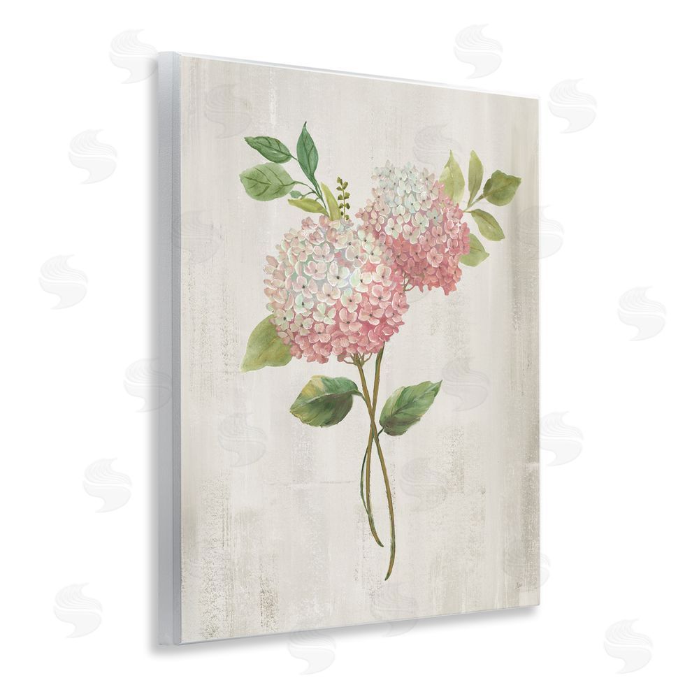 Nan Pink Hydrangea Paired Stems Wooden Wall Plaque Art Print