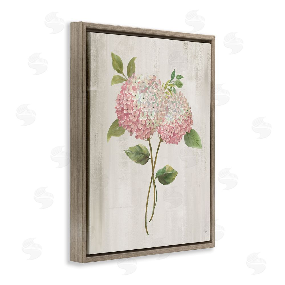Nan Vintage Pink Hydrangea Brown Floating Frame Canvas Wall Art Print
