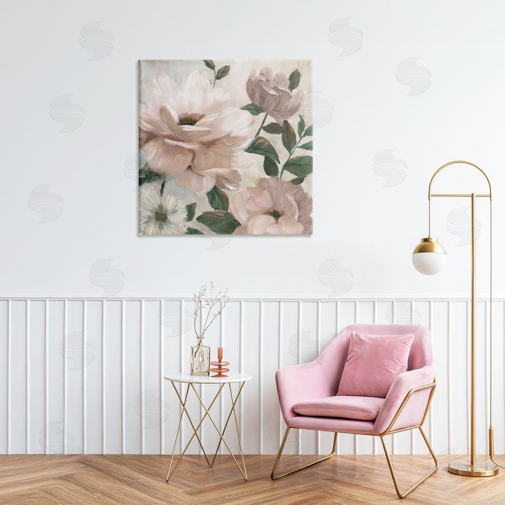 Nan Budding Blush Peonies & Leaves Stretched Canvas Wall Art in Room