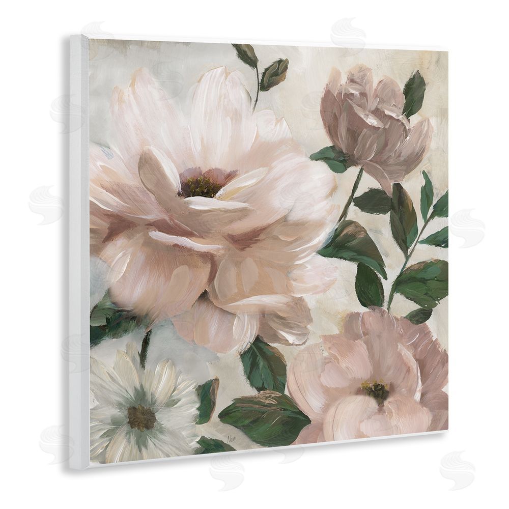 Nan Budding Blush Peonies & Leaves Wooden Wall Plaque Art Print