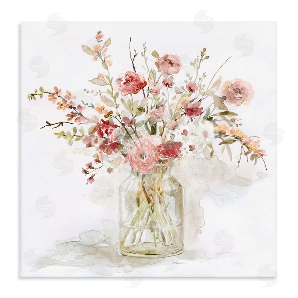 Carol Robinson Springtime Blooms in Glass Vase Stretched Canvas Wall Art Print