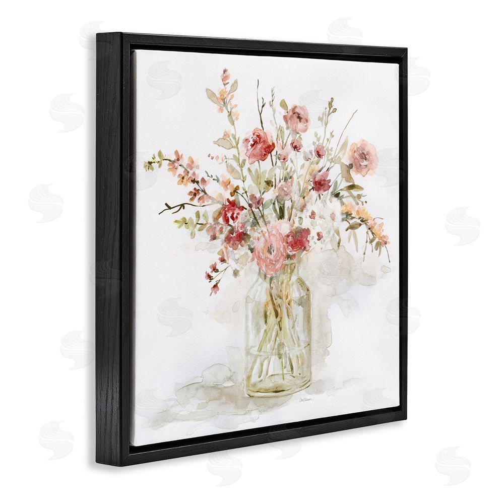 Carol Robinson Springtime Blooms in Glass Vase Black Floating Frame Canvas Wall Art Print