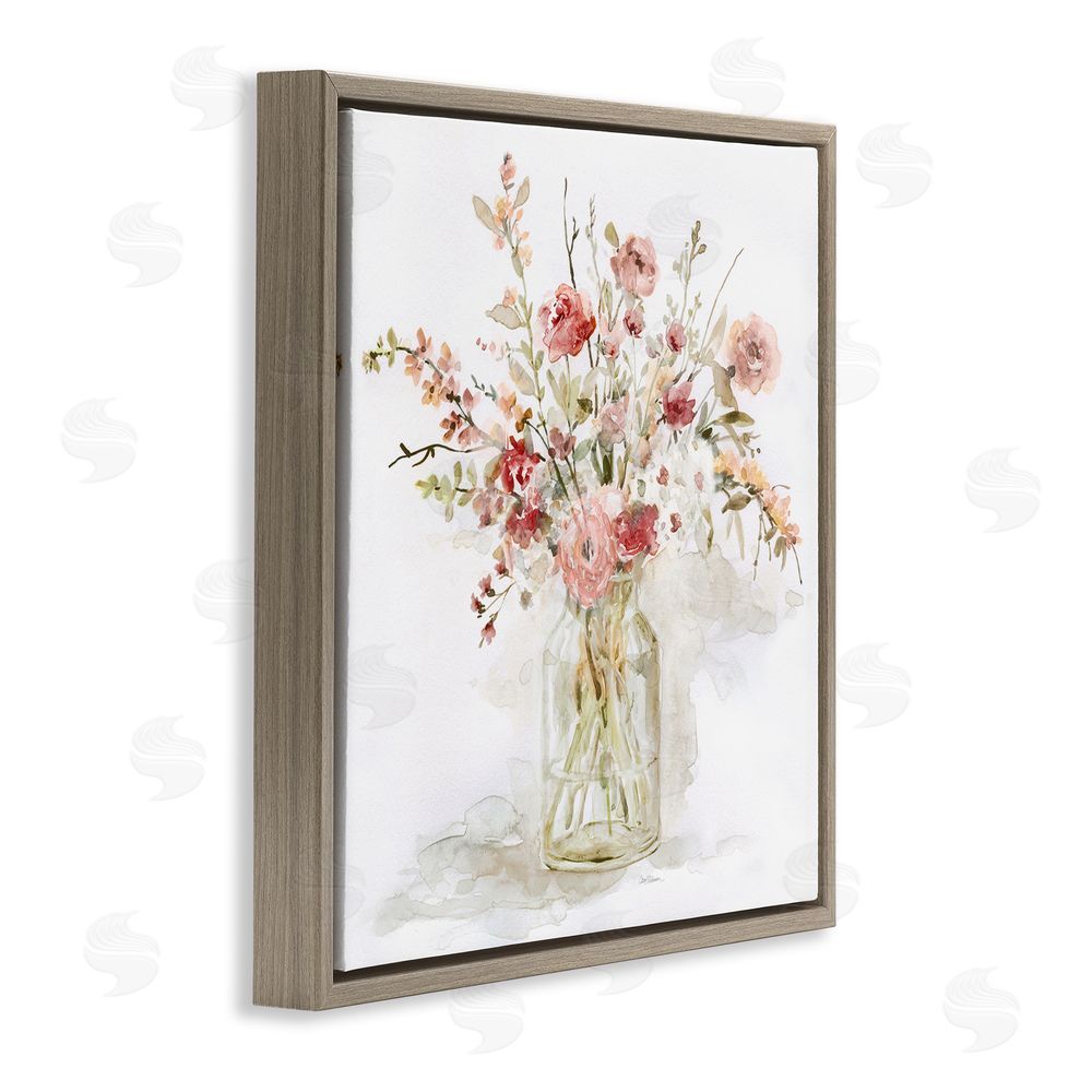 Carol Robinson Springtime Blooms in Glass Vase Brown Floating Frame Canvas Wall Art Print