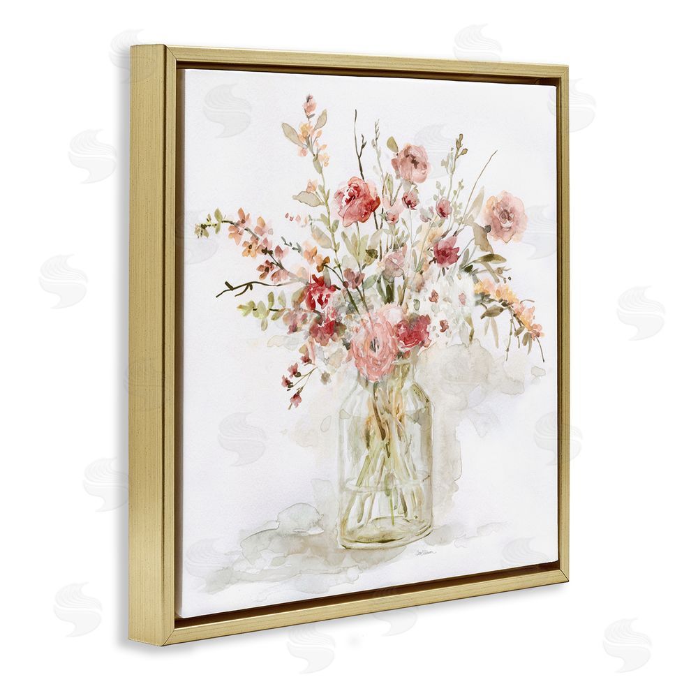 Carol Robinson Springtime Blooms in Glass Vase Gold Floating Frame Canvas Wall Art Print