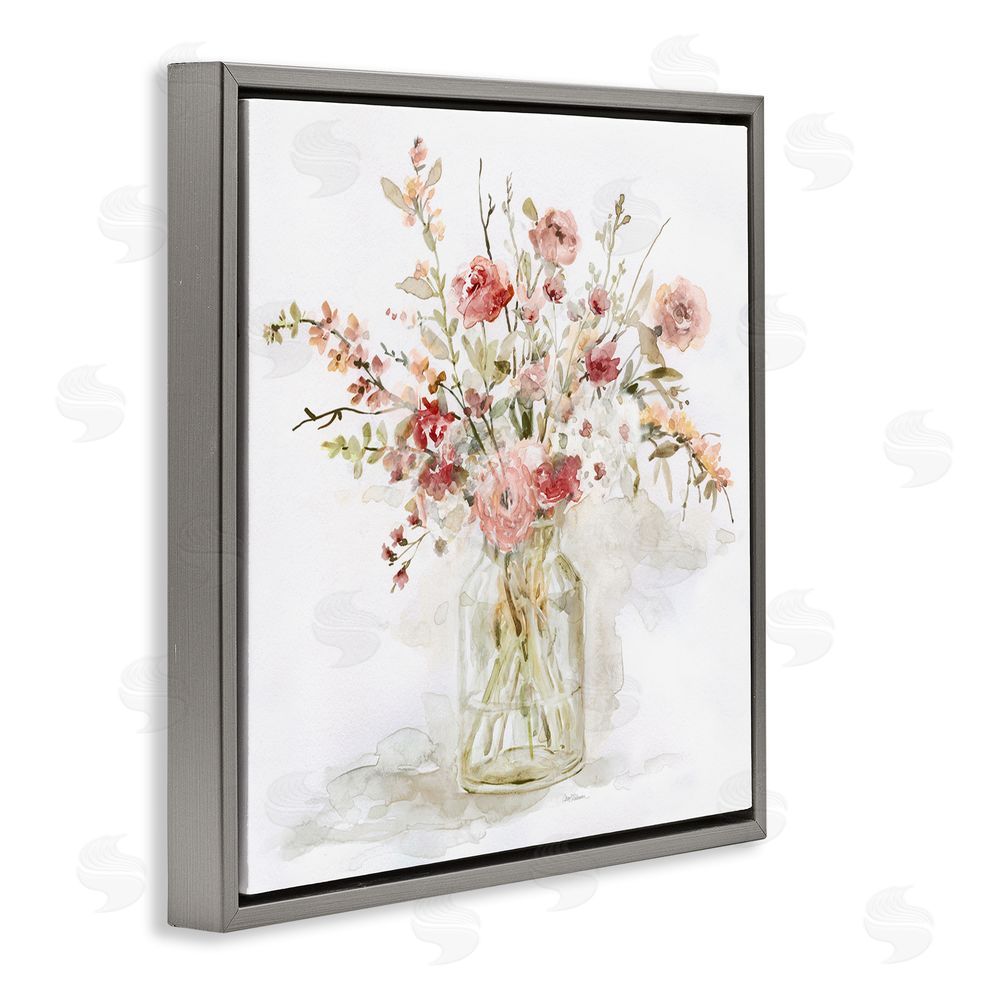 Carol Robinson Springtime Blooms in Glass Vase Gray Floating Frame Canvas Wall Art Print