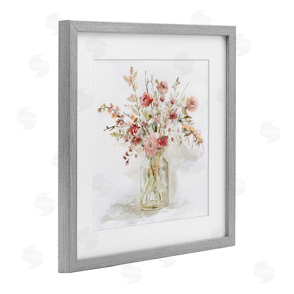 Carol Robinson Springtime Blooms in Glass Vase Gray Framed Print Under Glass Wall Art