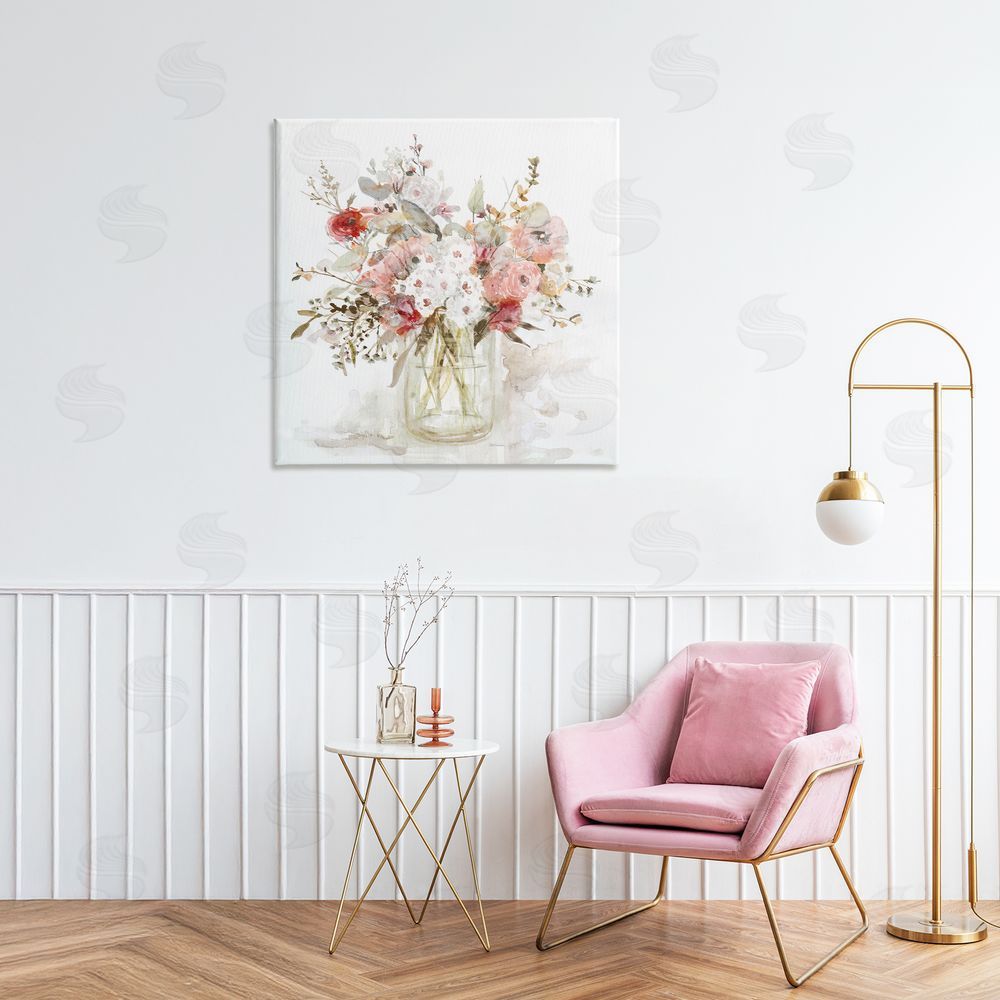 Carol Robinson Soft Blush Botanical Bouquet Stretched Canvas Wall Art in Room