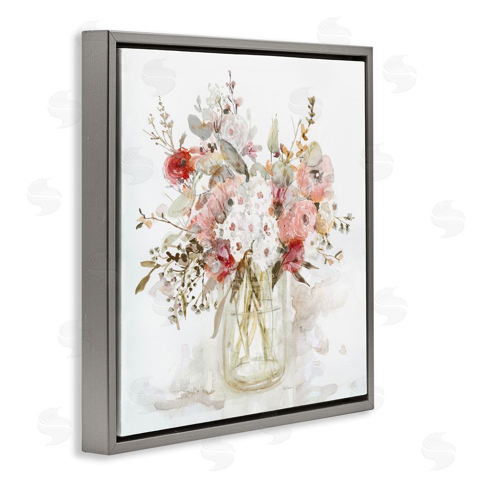 Carol Robinson Soft Blush Botanical Bouquet Gray Floating Frame Canvas Wall Art Print
